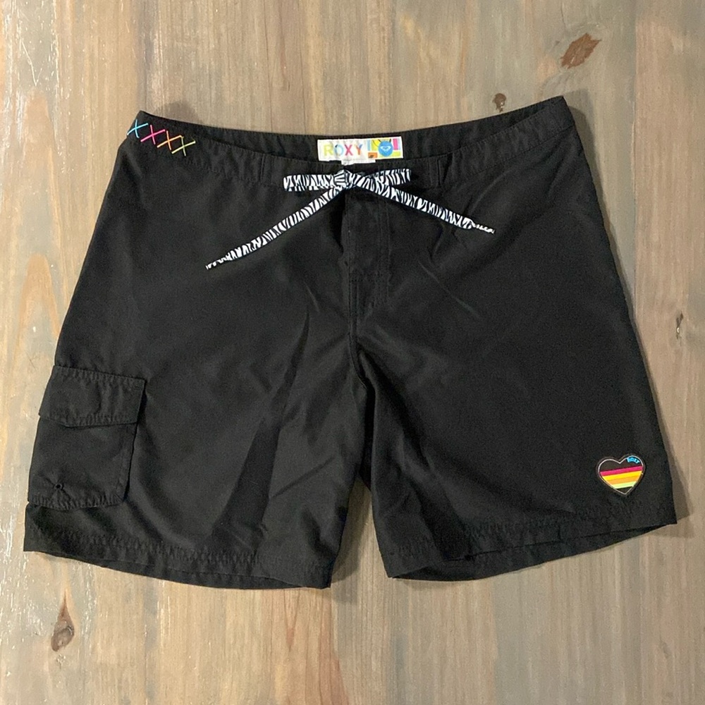 Roxy Board Shorts - black with colorful heart detail Size 7